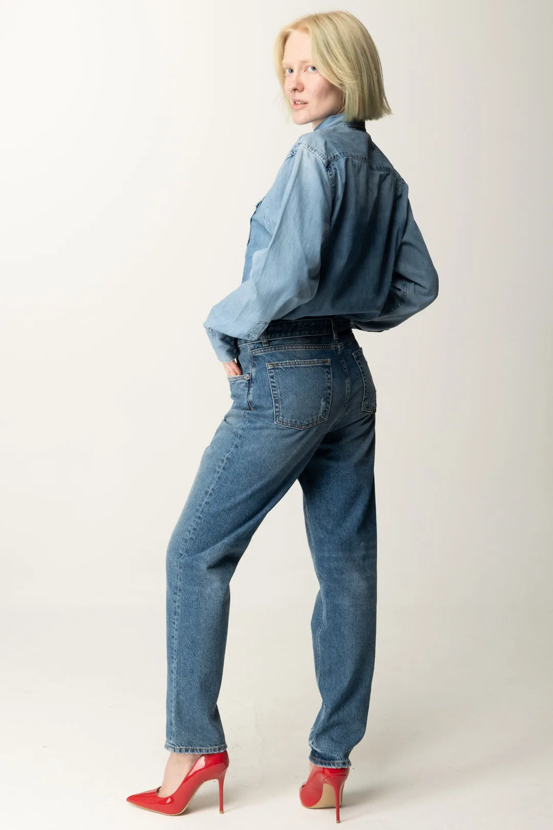 Jeans con Cintura Logo Oval T