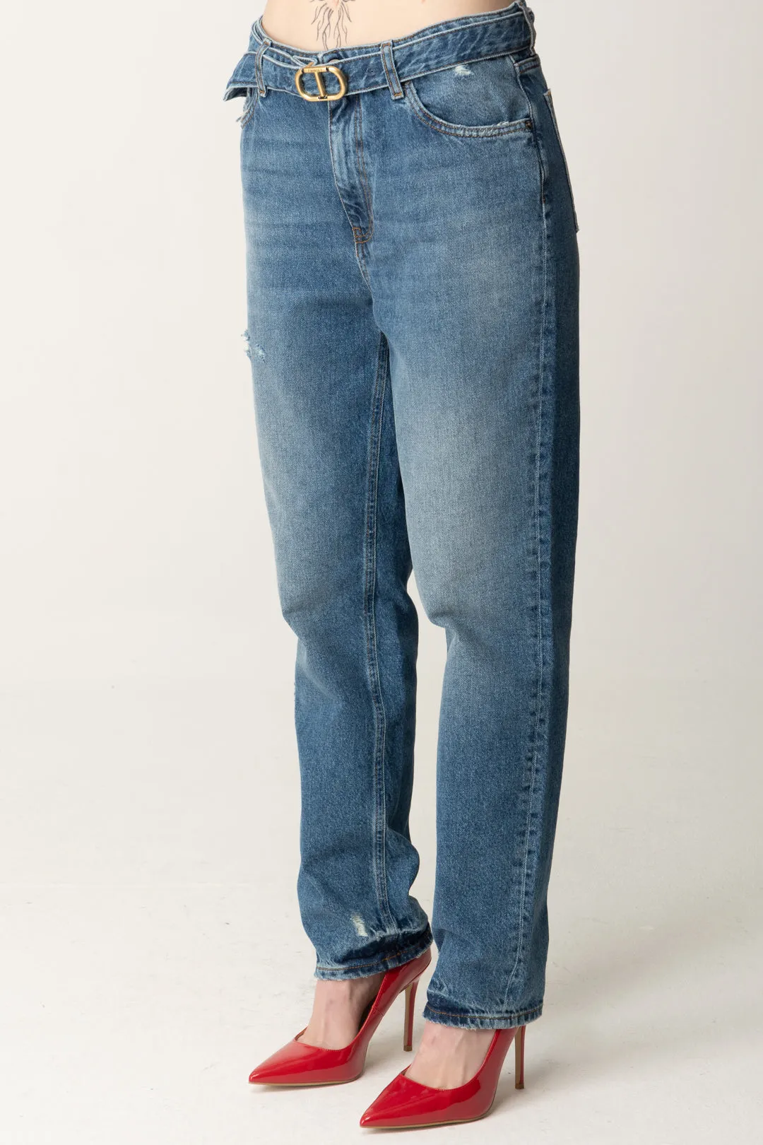 Jeans con Cintura Logo Oval T