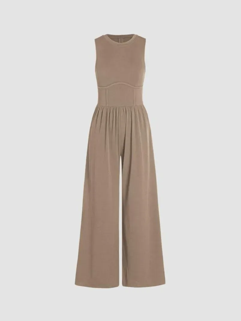 Jora Sleeveless Wide-Leg Bustier Jumpsuit