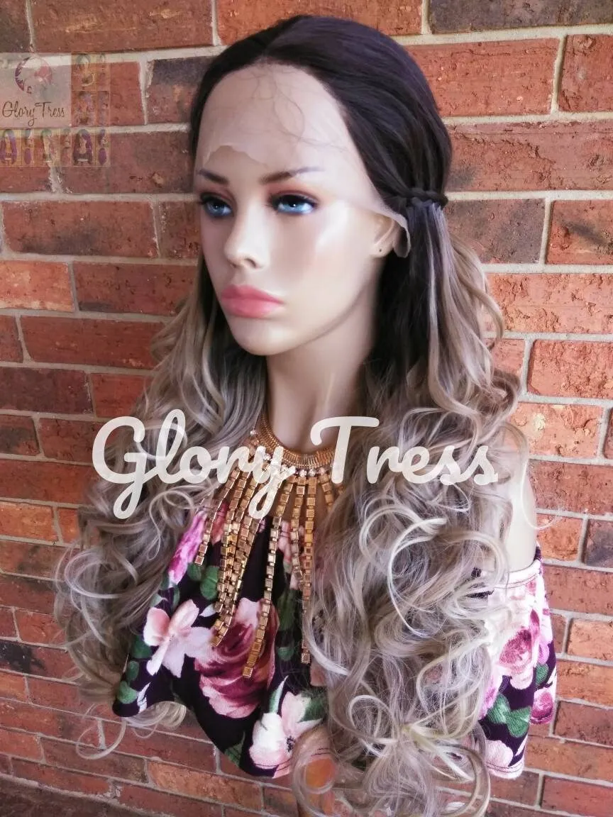 Lace Front Wig, Curly Lace Front Wig, Wigs, Wedding Hairstyle, Braided Wig, Ombre Blonde Wig, Free Parting, Ash Blonde Wig // ELEGANCE