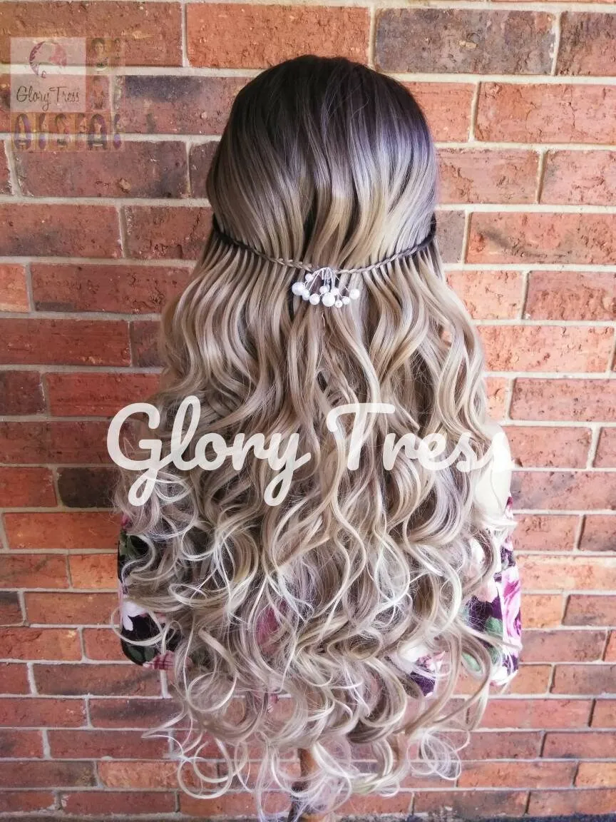Lace Front Wig, Curly Lace Front Wig, Wigs, Wedding Hairstyle, Braided Wig, Ombre Blonde Wig, Free Parting, Ash Blonde Wig // ELEGANCE