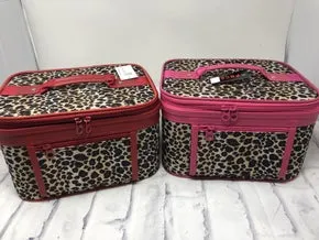 Large Leopard Train Case with strap and pink trim