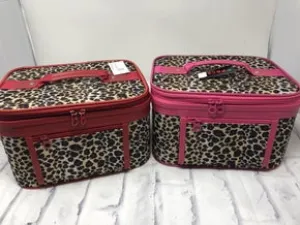 Large Leopard Train Case with strap and pink trim