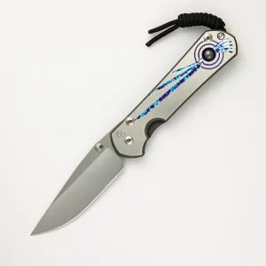 Large Sebenza 31 - Unique Graphic - Drop Point CPM MagnaCut Blade - Silver Single Thumb Lug