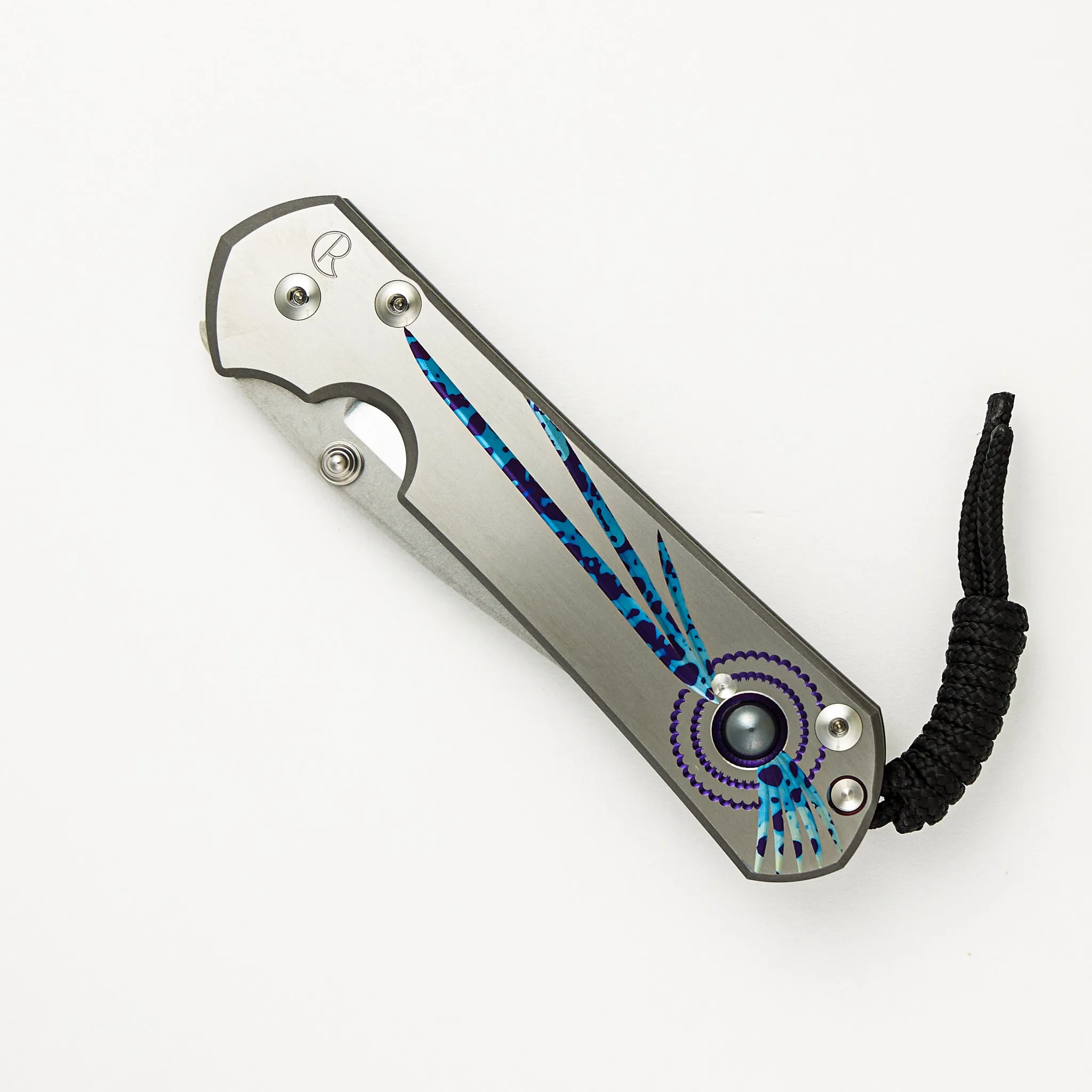 Large Sebenza 31 - Unique Graphic - Drop Point CPM MagnaCut Blade - Silver Single Thumb Lug
