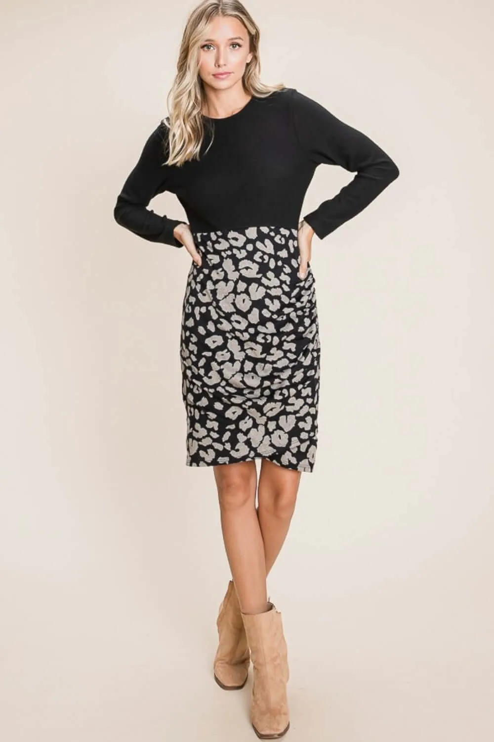 Leopard Color Block Knit Dress – Bold, Cozy & Fierce