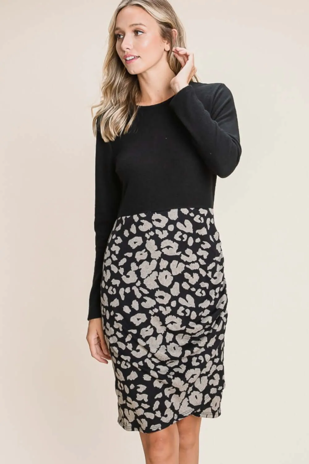 Leopard Color Block Knit Dress – Bold, Cozy & Fierce