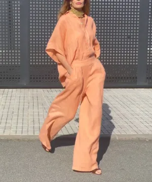 Linen Two-Piece Set | Button-Up Shirt & Wide-Leg Pants | Lightweight & Stylish