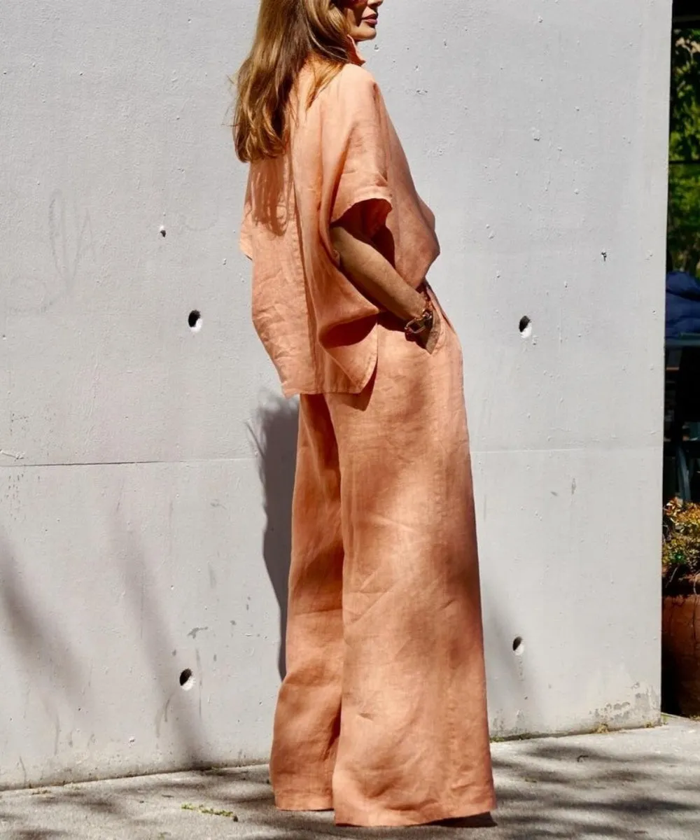 Linen Two-Piece Set | Button-Up Shirt & Wide-Leg Pants | Lightweight & Stylish