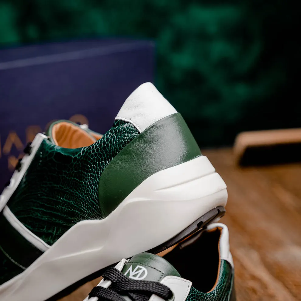 Marco Di Milano Lyon Green / White Ostrich Leg & Calfskin Sneakers