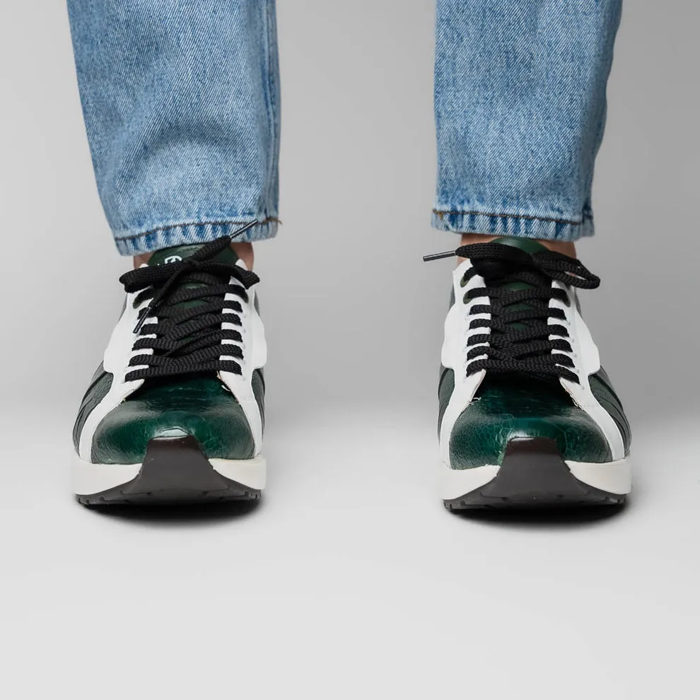 Marco Di Milano Lyon Green / White Ostrich Leg & Calfskin Sneakers