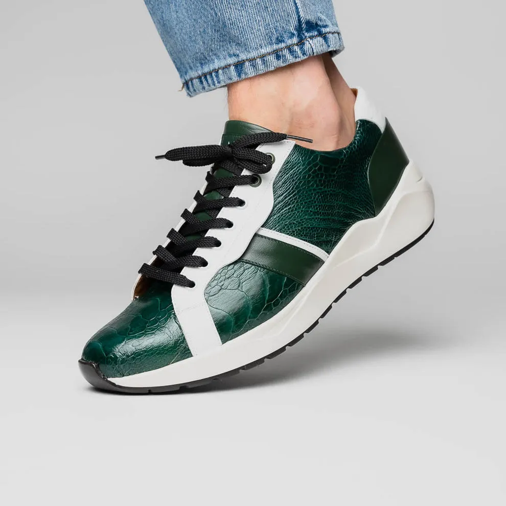 Marco Di Milano Lyon Green / White Ostrich Leg & Calfskin Sneakers