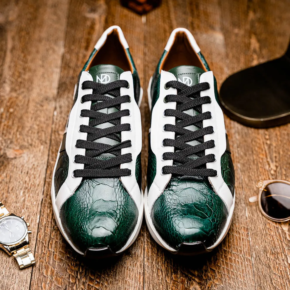 Marco Di Milano Lyon Green / White Ostrich Leg & Calfskin Sneakers