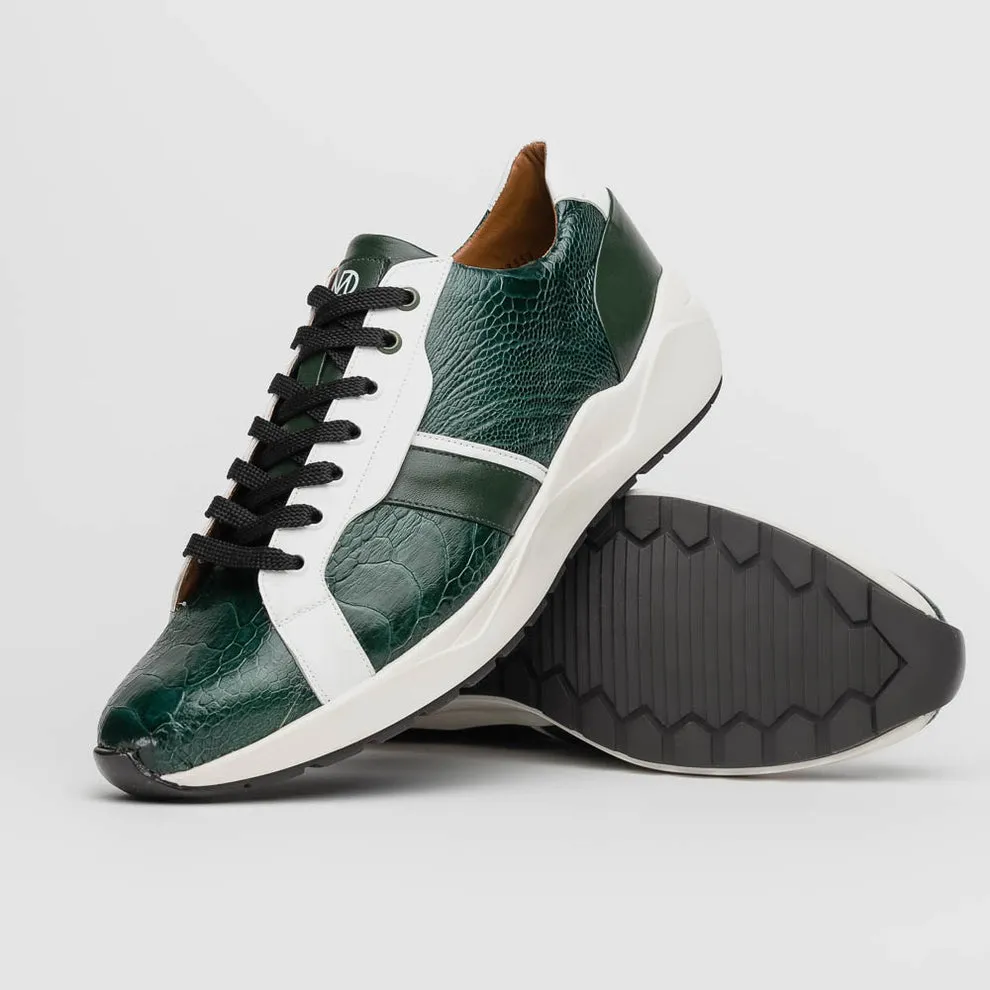 Marco Di Milano Lyon Green / White Ostrich Leg & Calfskin Sneakers