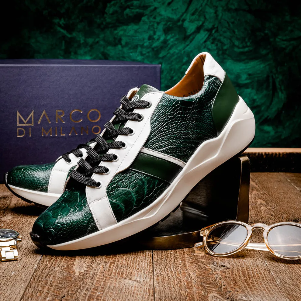 Marco Di Milano Lyon Green / White Ostrich Leg & Calfskin Sneakers