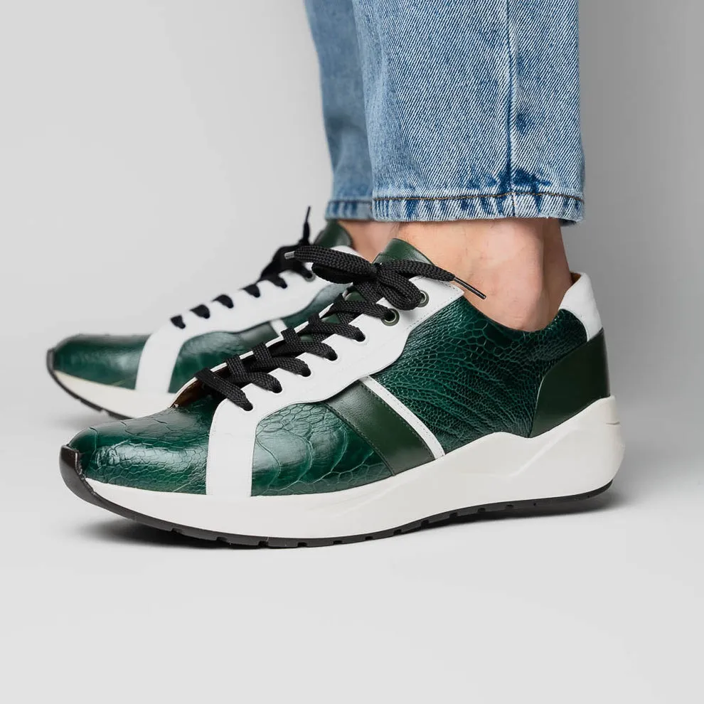 Marco Di Milano Lyon Green / White Ostrich Leg & Calfskin Sneakers