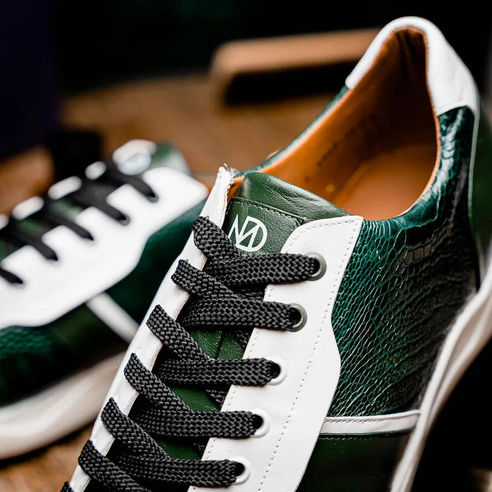 Marco Di Milano Lyon Green / White Ostrich Leg & Calfskin Sneakers