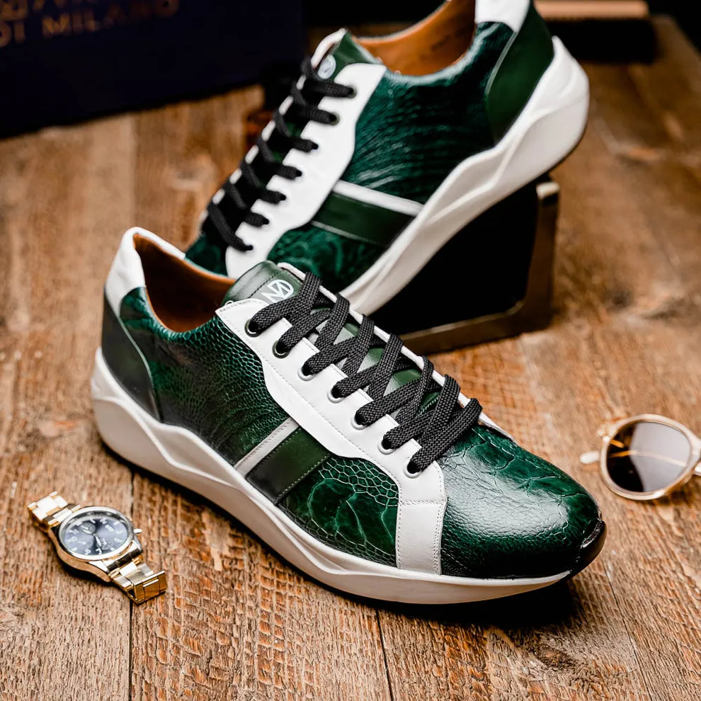 Marco Di Milano Lyon Green / White Ostrich Leg & Calfskin Sneakers
