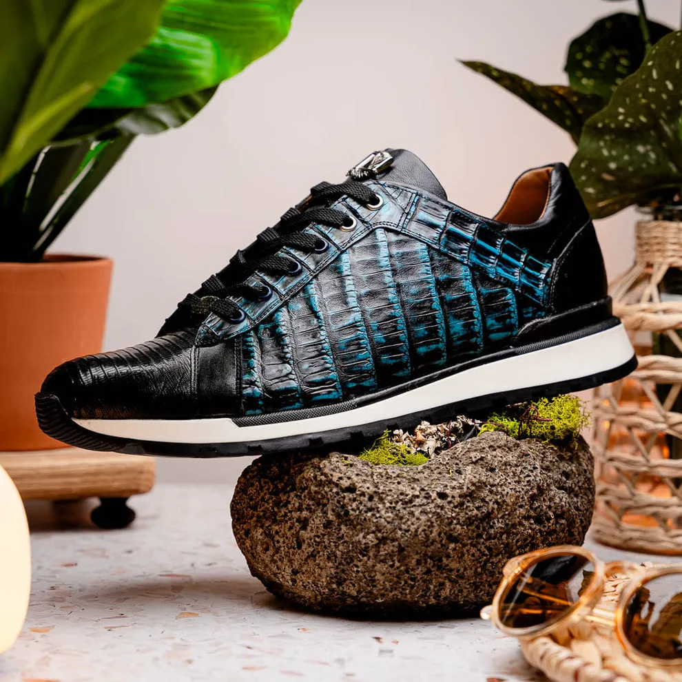 Marco Di Milano Portici Blue Caiman Crocodile & Lizard Sneakers