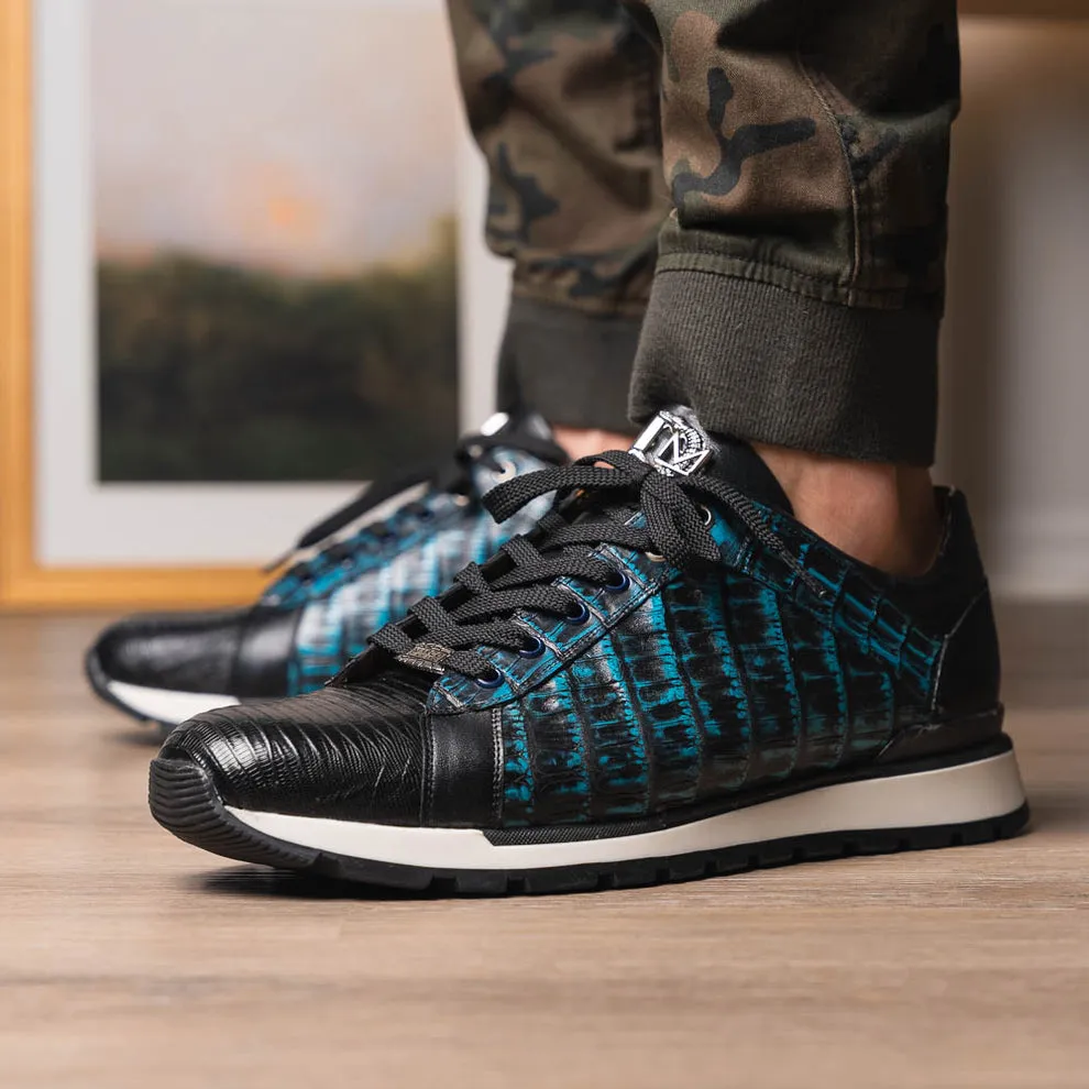 Marco Di Milano Portici Blue Caiman Crocodile & Lizard Sneakers