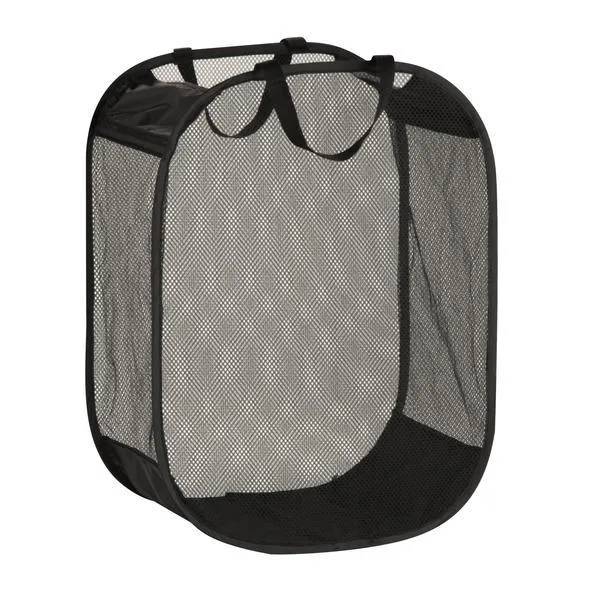 MESH HAMPER WITH HANDLES, BLK