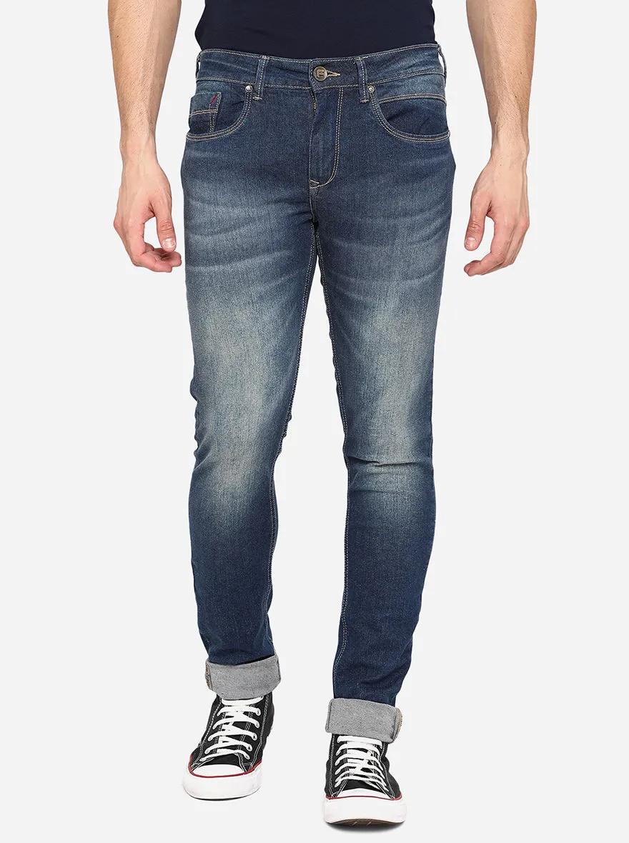 Mid Blue Washed Narrow Fit Jeans | Greenfibre