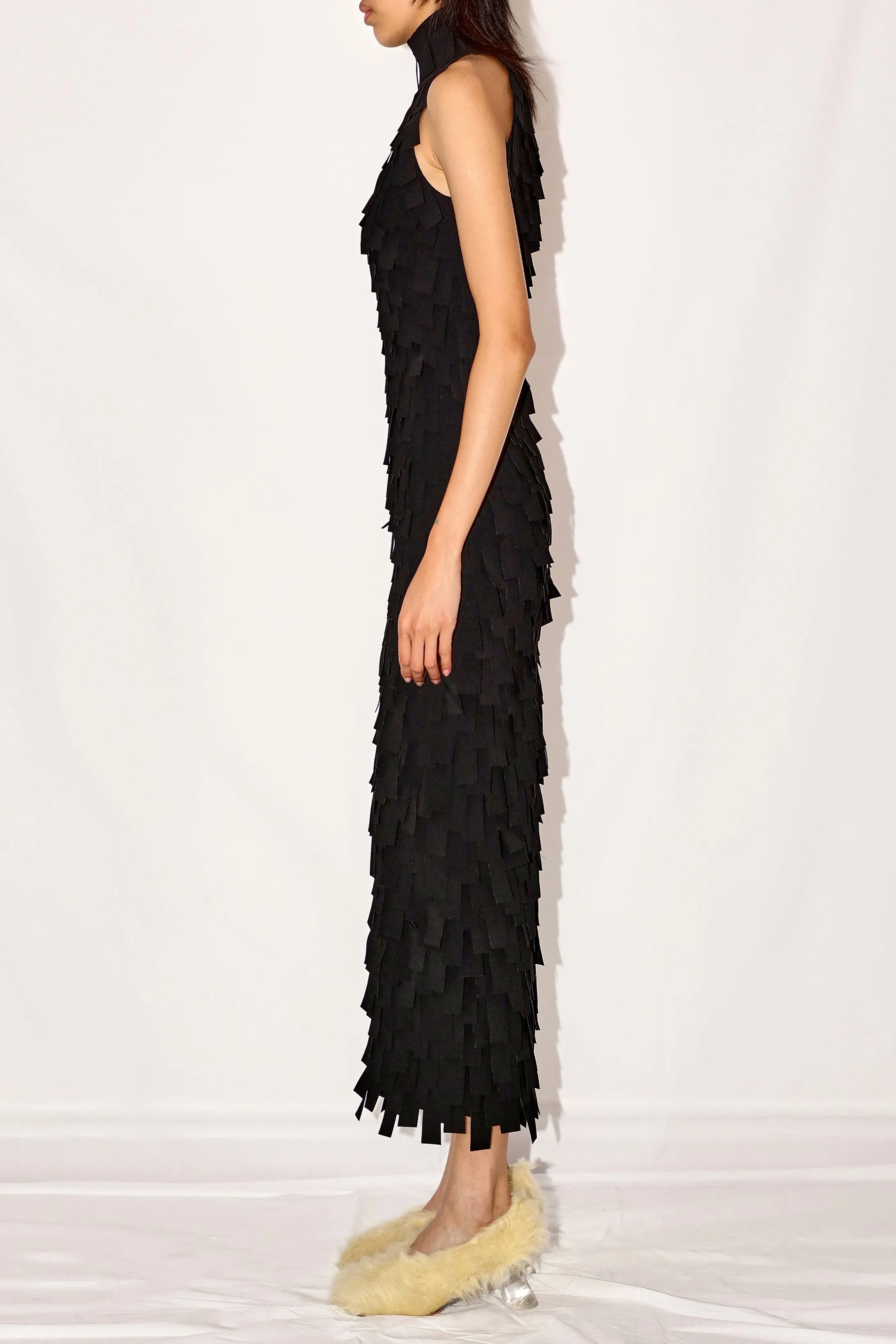 Multi Rectangle Halterneck Midi Dress Black