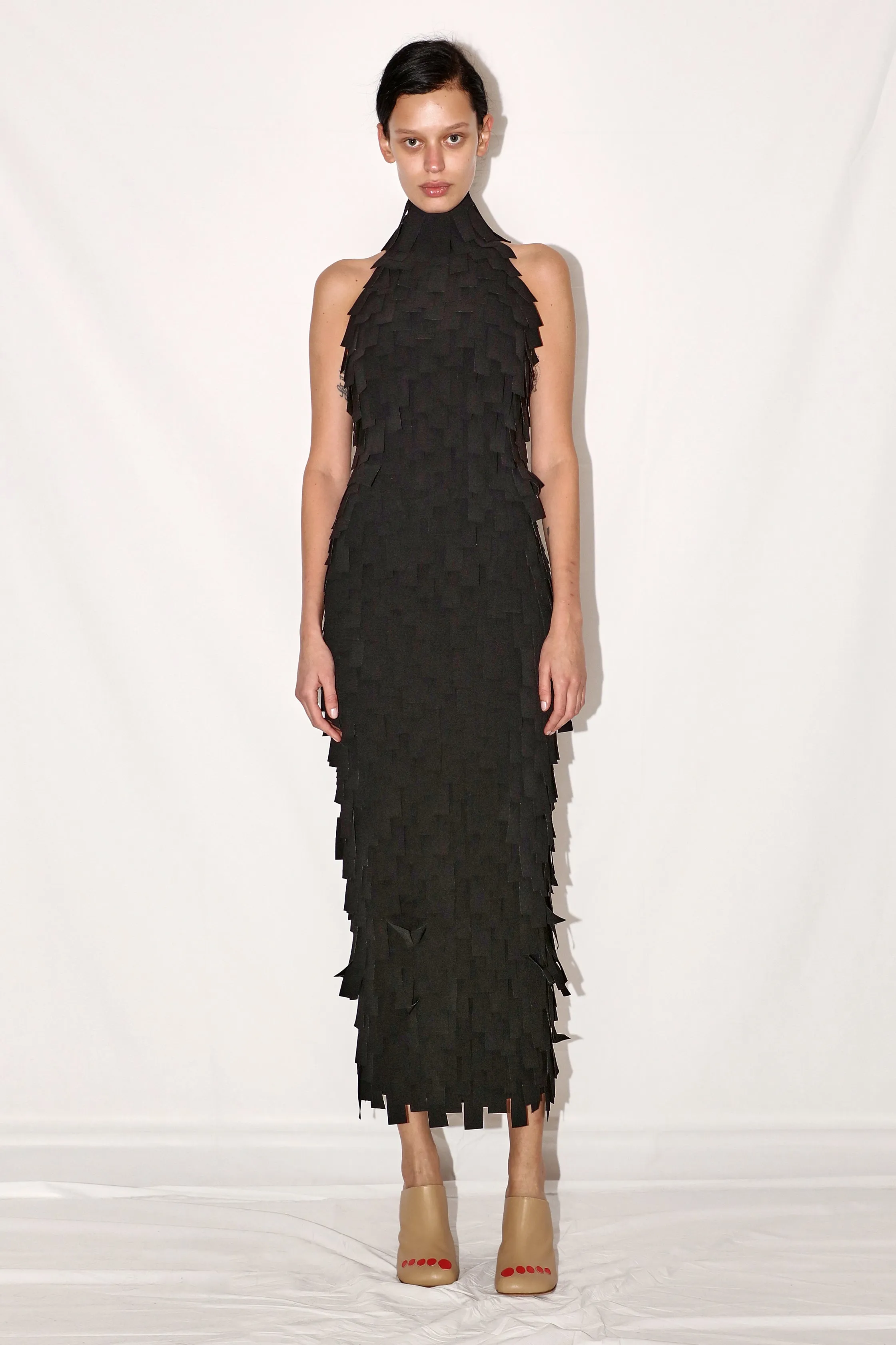 Multi Rectangle Halterneck Midi Dress Black