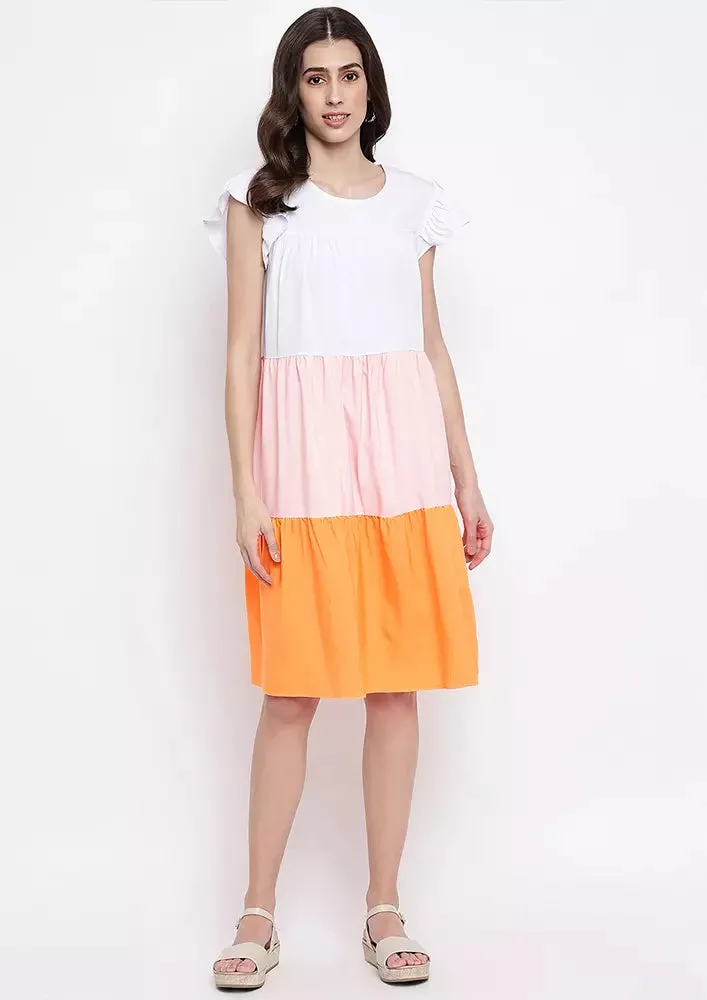 Multicolor Ruffles Sleeves Tiered Mini Dress
