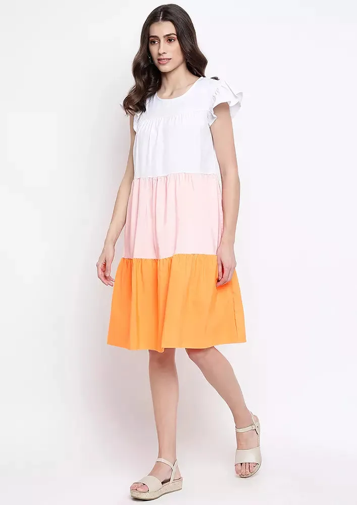Multicolor Ruffles Sleeves Tiered Mini Dress