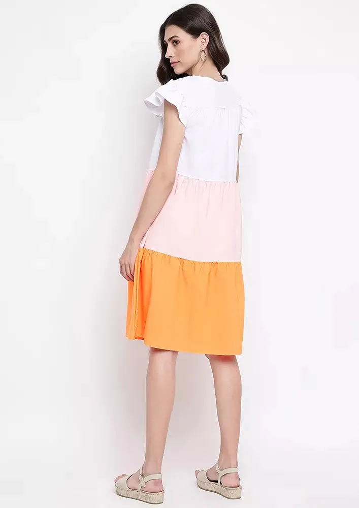 Multicolor Ruffles Sleeves Tiered Mini Dress