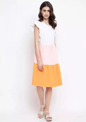 Multicolor Ruffles Sleeves Tiered Mini Dress