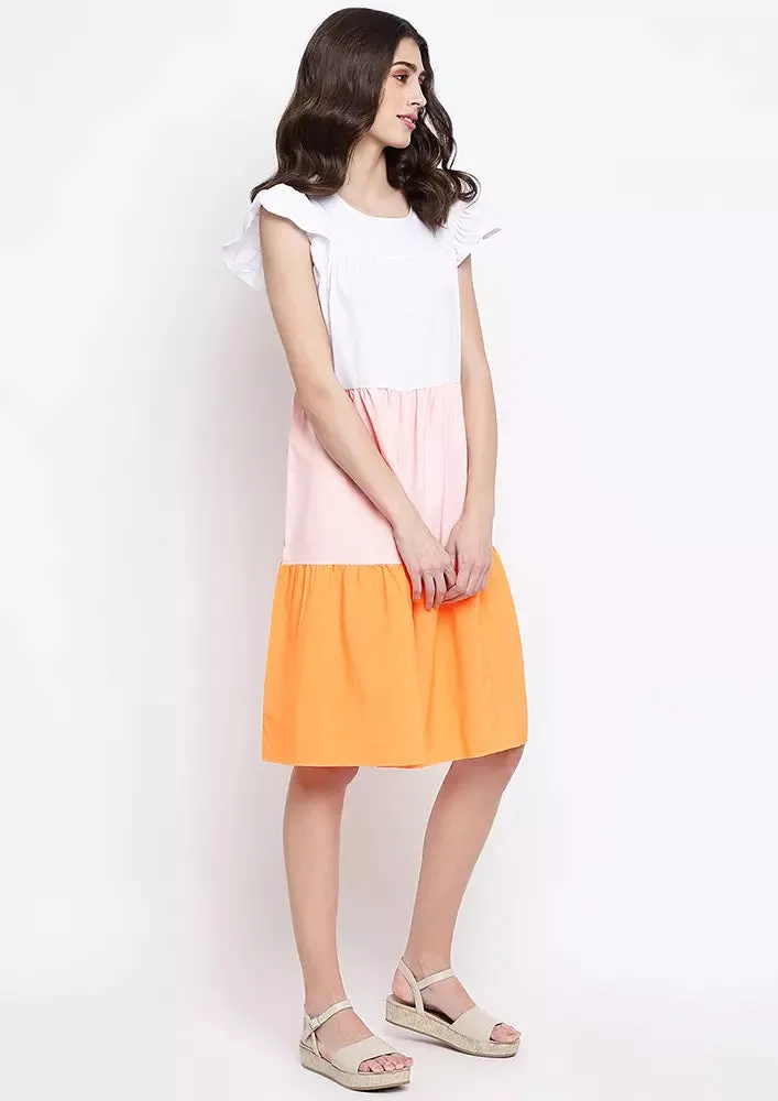 Multicolor Ruffles Sleeves Tiered Mini Dress