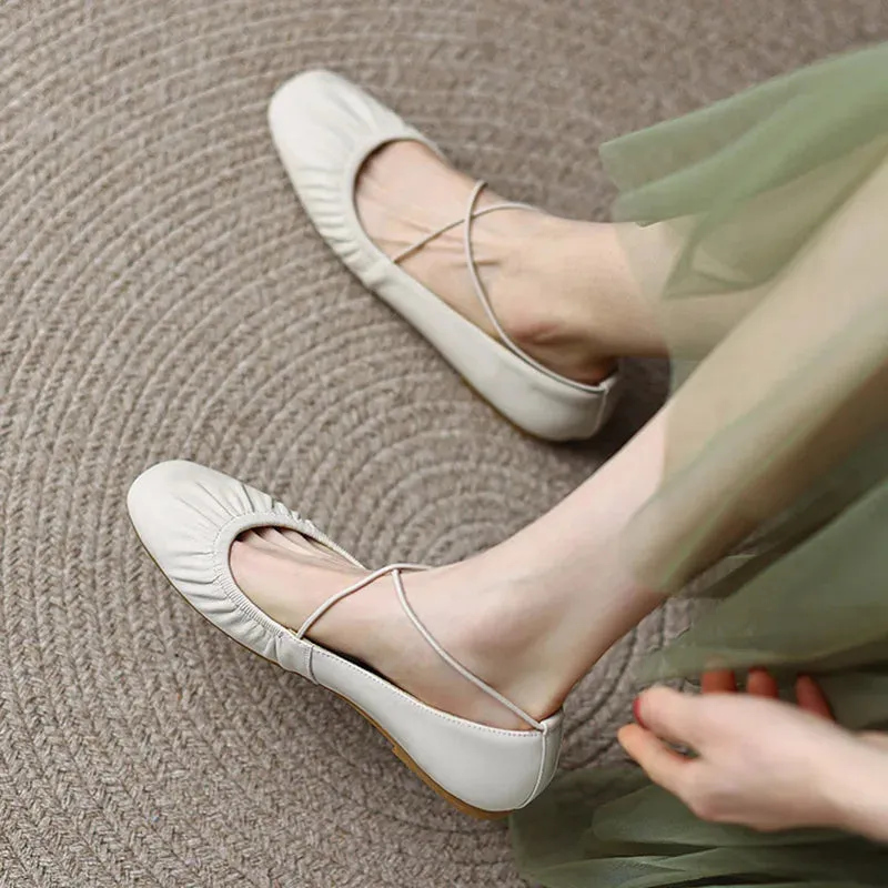 New Women's Ballet Flats Elastic Band Slip on Flat Shoes Women Square Toe Soft Sole Boat Shoes Comfortable Ladies Shoes 9826N