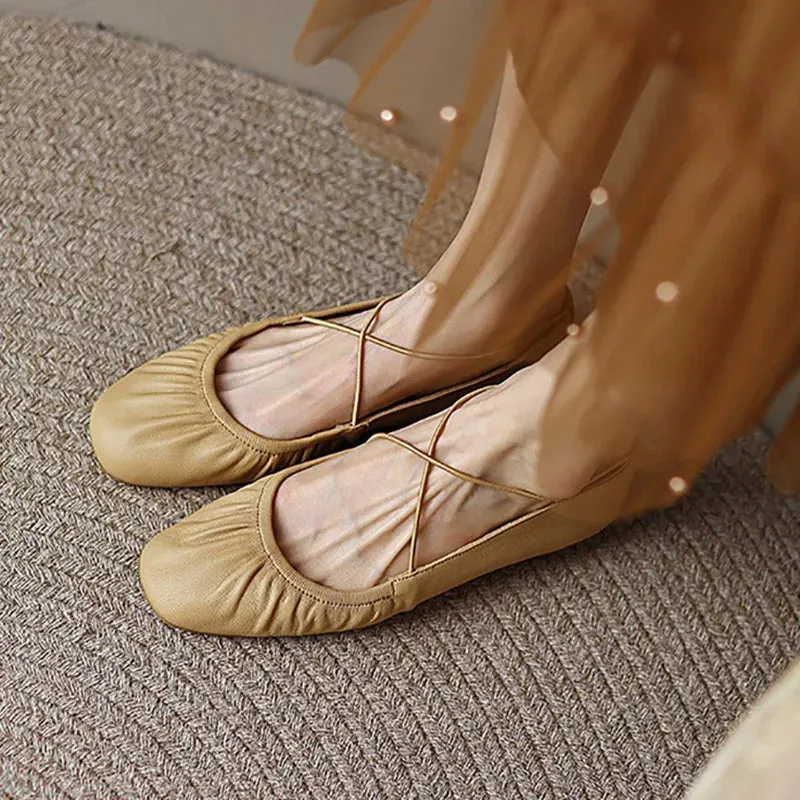 New Women's Ballet Flats Elastic Band Slip on Flat Shoes Women Square Toe Soft Sole Boat Shoes Comfortable Ladies Shoes 9826N
