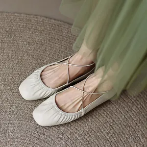 New Women's Ballet Flats Elastic Band Slip on Flat Shoes Women Square Toe Soft Sole Boat Shoes Comfortable Ladies Shoes 9826N