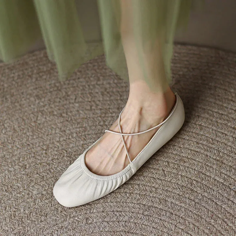 New Women's Ballet Flats Elastic Band Slip on Flat Shoes Women Square Toe Soft Sole Boat Shoes Comfortable Ladies Shoes 9826N