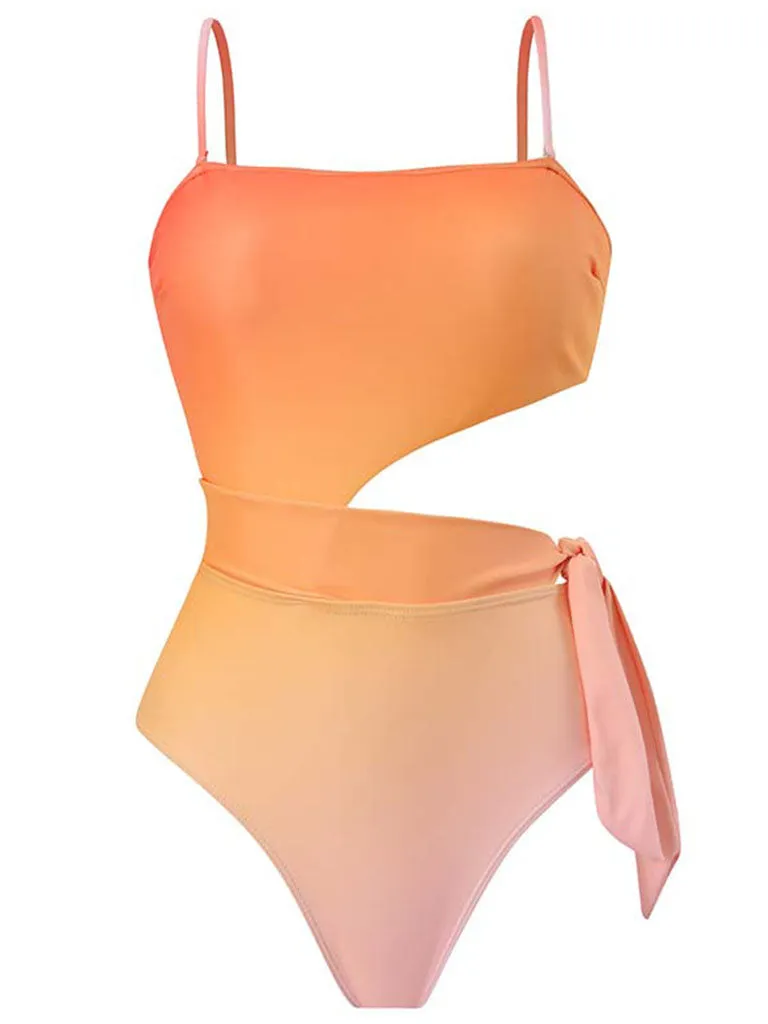 Orange Floral Print Flower Strap One Piece With Bathing Suit Swing Maxi Skirt