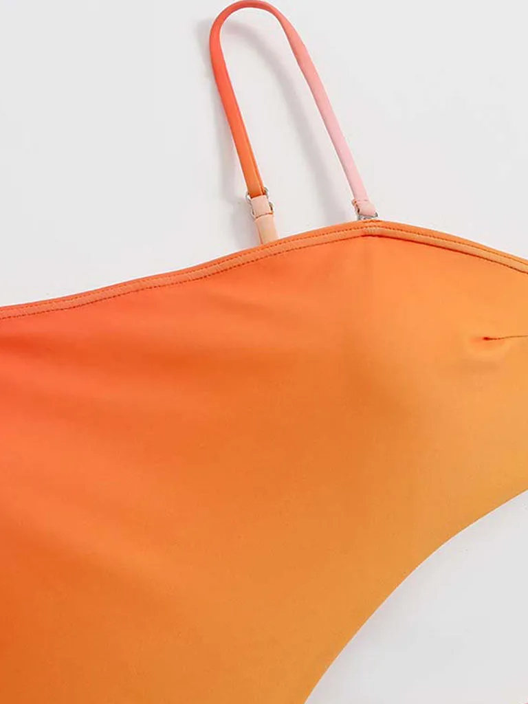 Orange Floral Print Flower Strap One Piece With Bathing Suit Swing Maxi Skirt