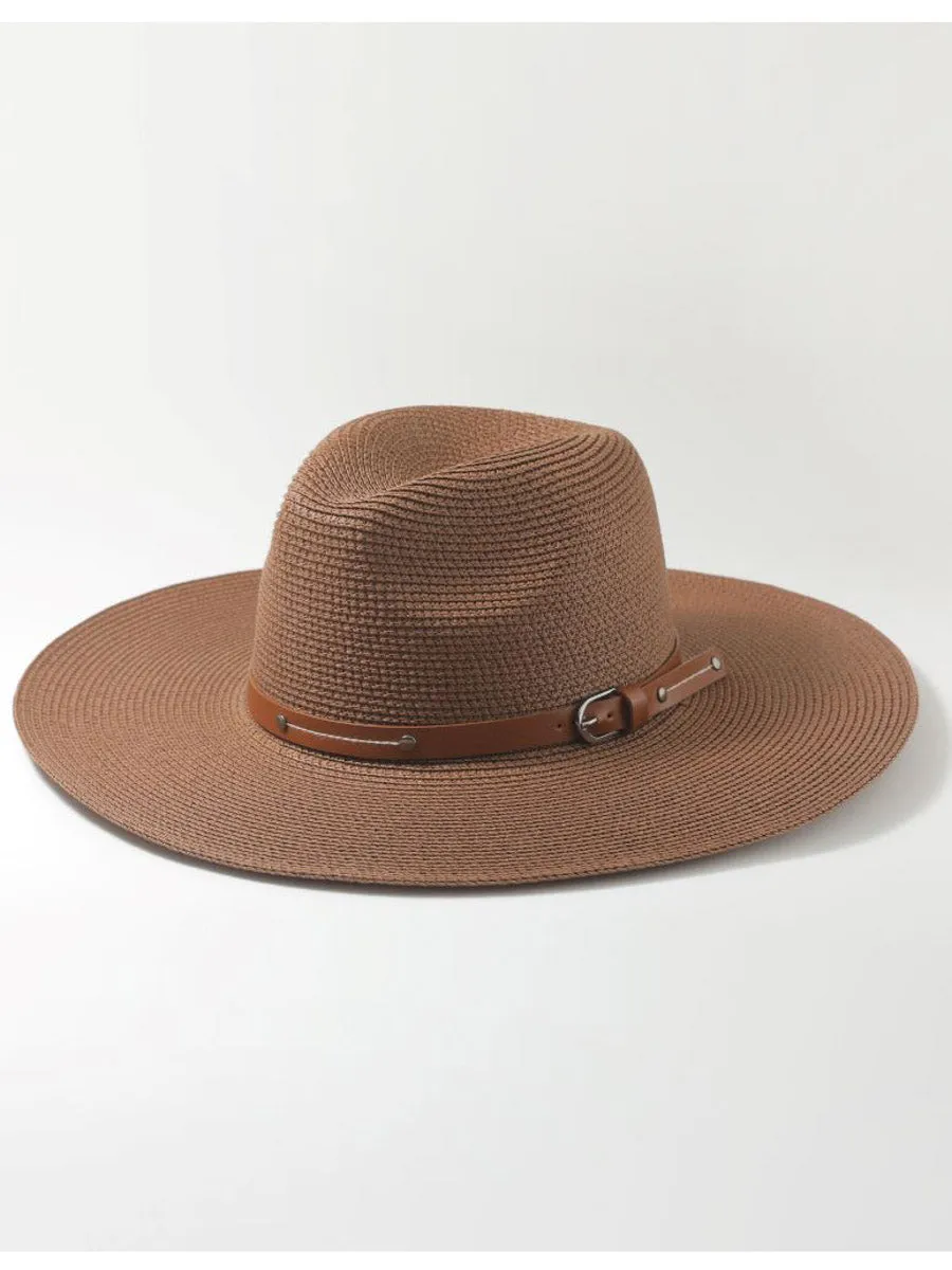 Panama Style Natural Straw Leather Band in Dark Brown