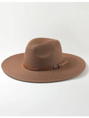Panama Style Natural Straw Leather Band in Dark Brown