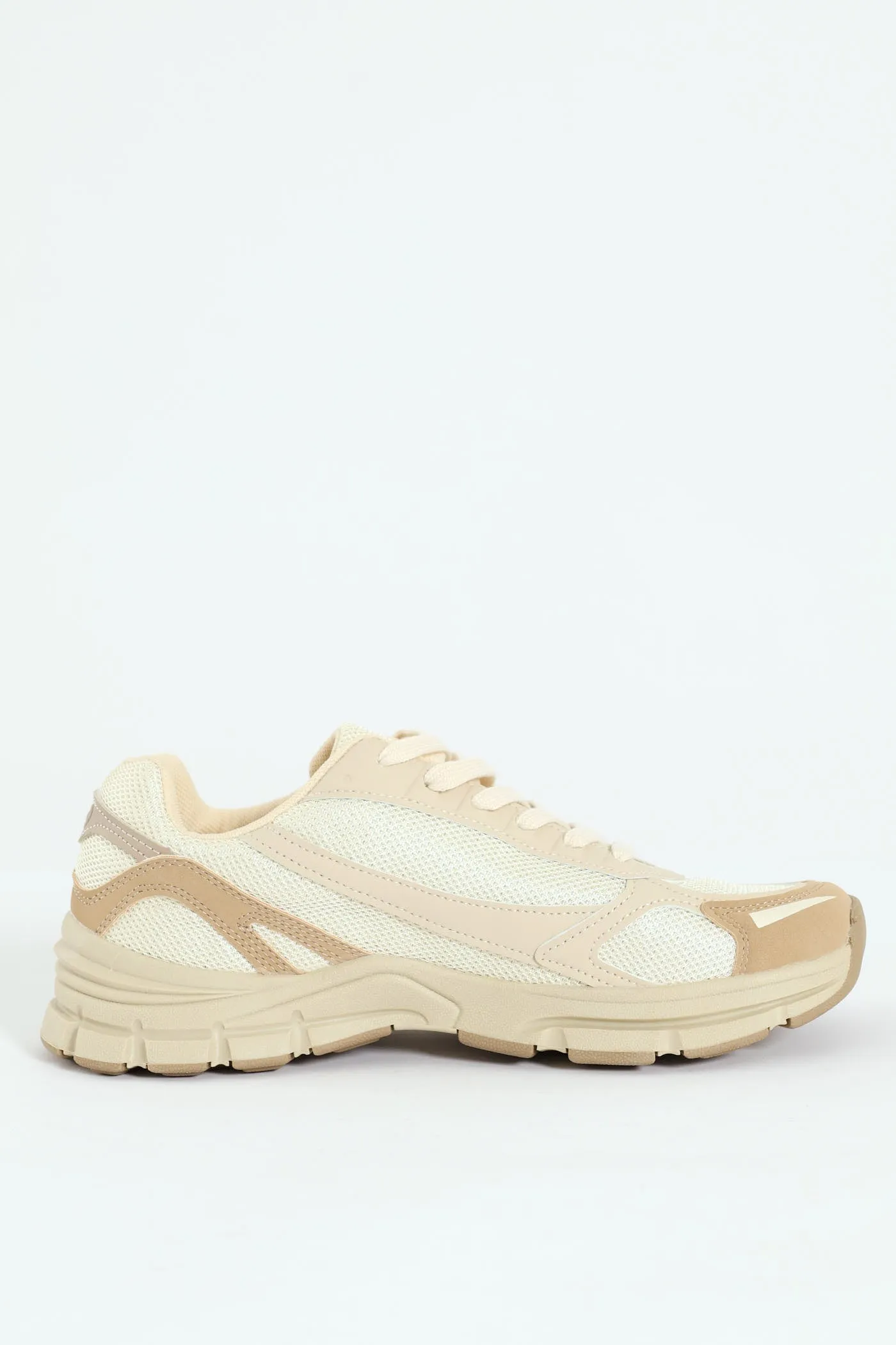 Panelled Mesh Trainer - Taupe