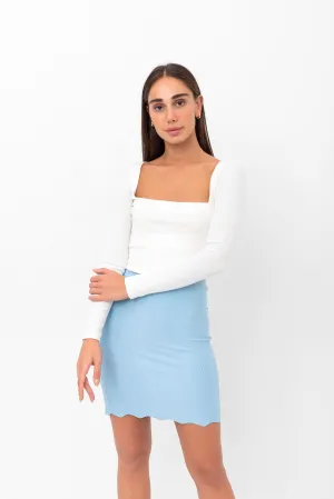 Parker Scalloped Pencil Skirt - Blue