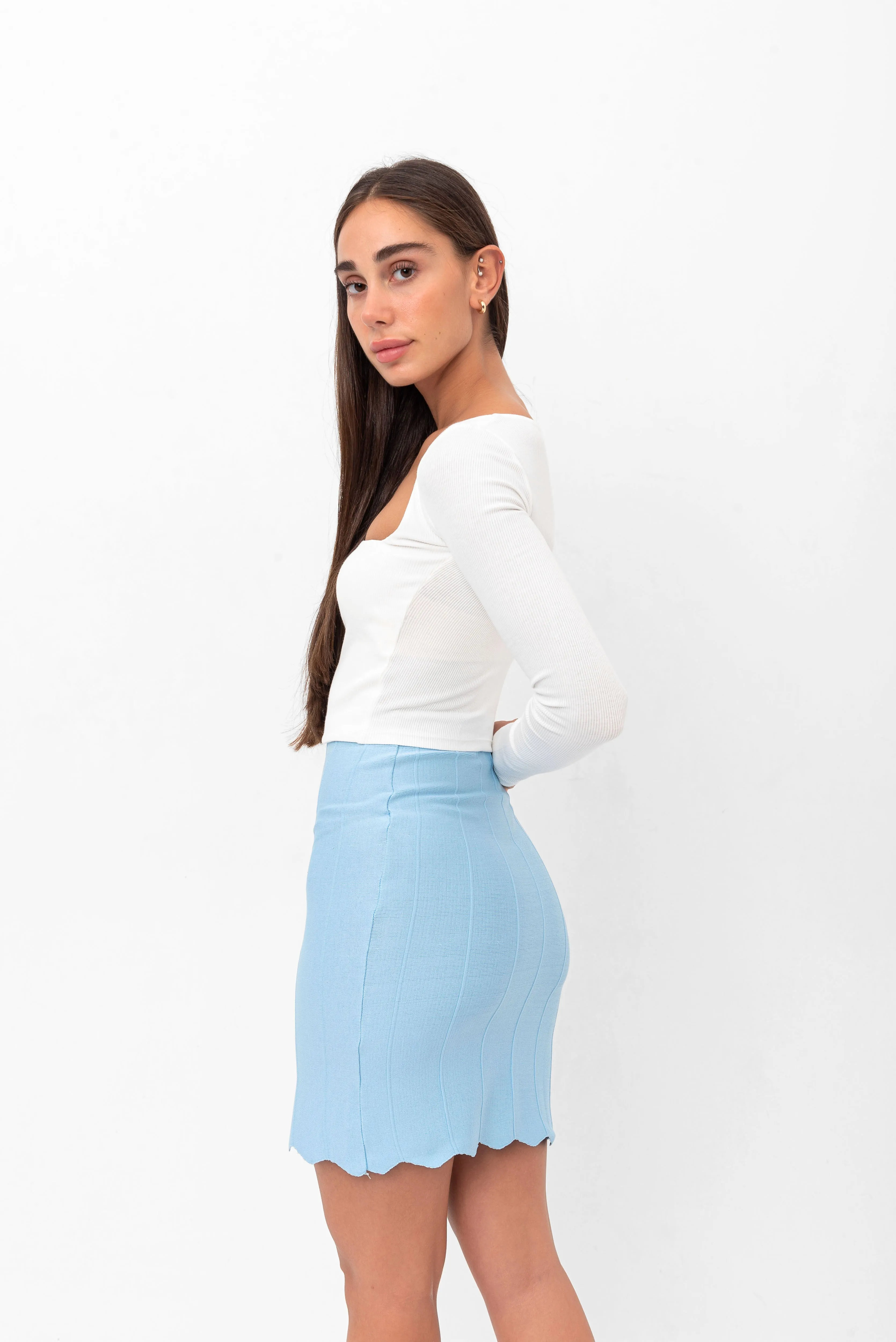 Parker Scalloped Pencil Skirt - Blue