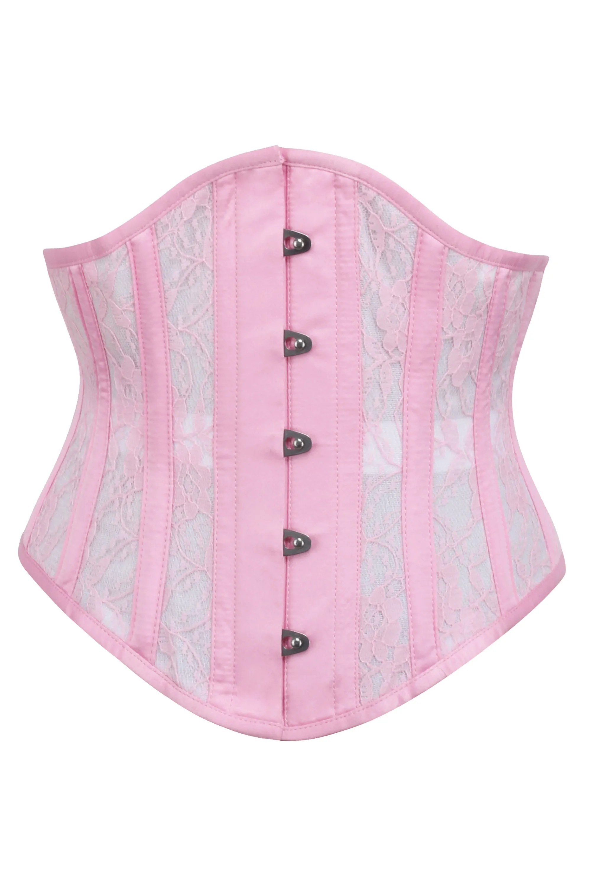 Pink Satin Underbust Corset with Mesh Panels and Lace Overlay