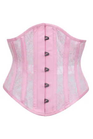 Pink Satin Underbust Corset with Mesh Panels and Lace Overlay