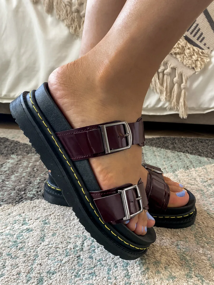 Purple Double-Strap Buckled Platform Sandals