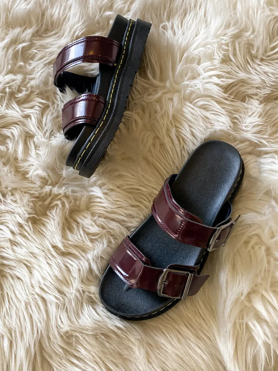 Purple Double-Strap Buckled Platform Sandals