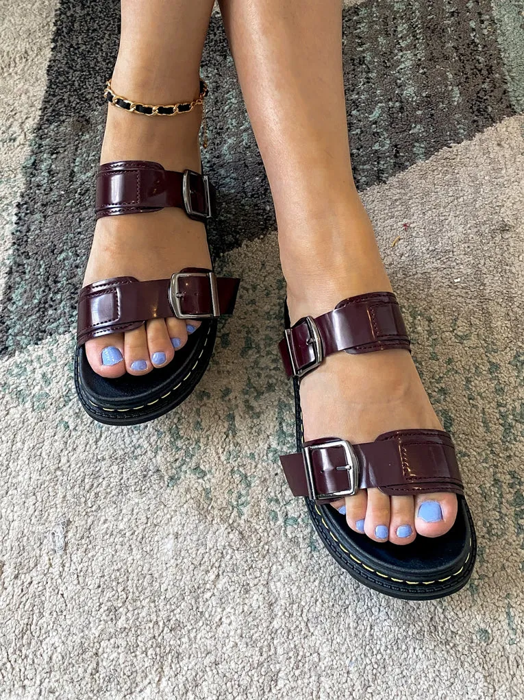Purple Double-Strap Buckled Platform Sandals