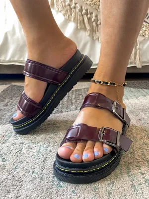Purple Double-Strap Buckled Platform Sandals